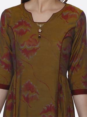 Mustard printed viscose kurta set 4
