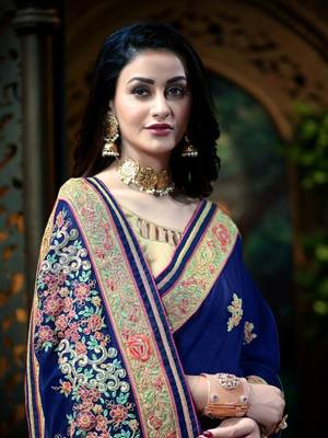 Blue embroidered georgette saree with blouse 2