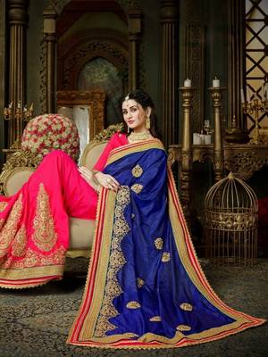 Blue embroidered georgette saree with blouse 1