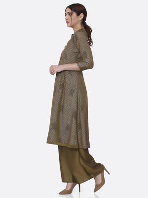 Gold printed viscose kurta set 3