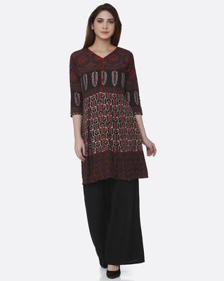 Black printed rayon kurta set 1