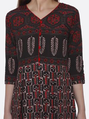Black printed rayon kurta set 4