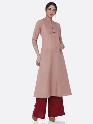 Pink plain cotton kurta set 1