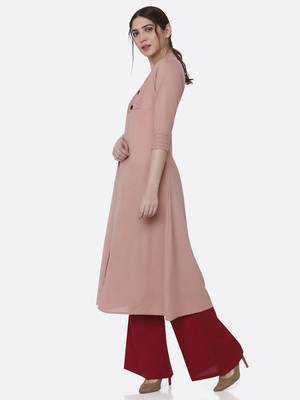 Pink plain cotton kurta set 3