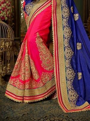 Blue embroidered georgette saree with blouse 2