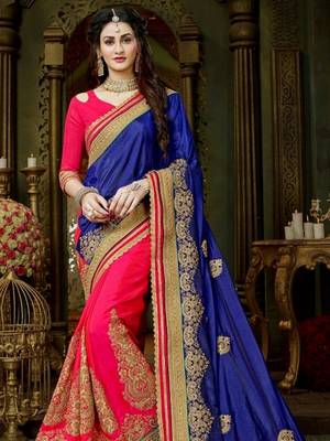 Blue embroidered georgette saree with blouse 3