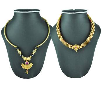 Crystal Yellow Gold Alloy Combo Pack Of 2 Necklace 1