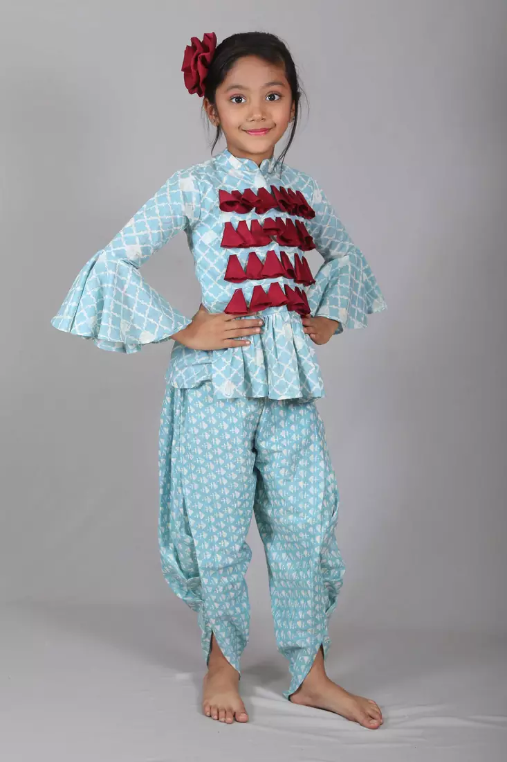 Frill sleeves Peplam top with dhoti