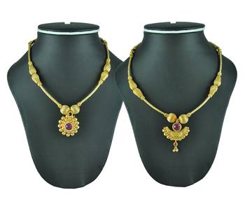 Crystal Yellow Gold Alloy Combo Pack Of 2 Necklace 1