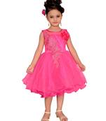 Pink Embroidered Net Kids-Frocks