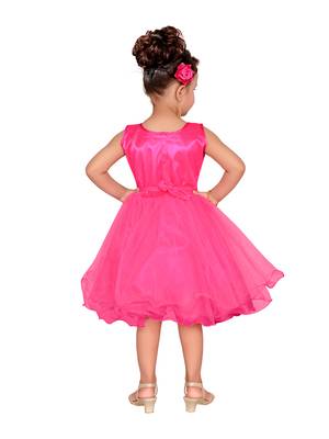 Pink Embroidered Net Kids-Frocks 2