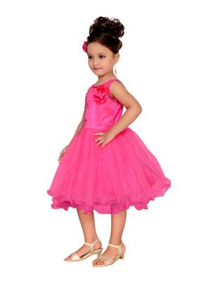 Pink Embroidered Net Kids-Frocks 3