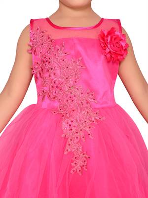 Pink Embroidered Net Kids-Frocks 5