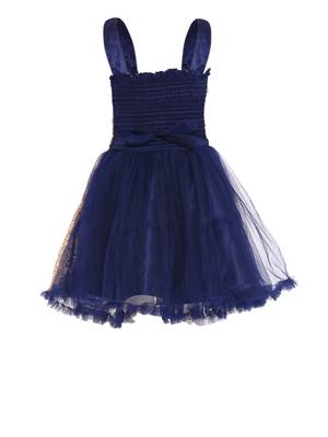Blue Embroidered Net Kids-Frocks 2