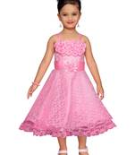 Pink Plain Net Kids-Frocks