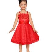 Red Plain Net Kids-Frocks