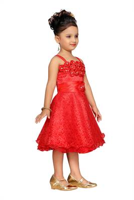 Red Plain Net Kids-Frocks 3