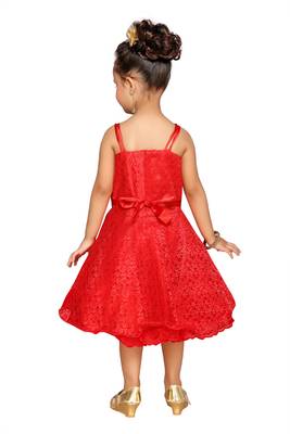 Red Plain Net Kids-Frocks 4