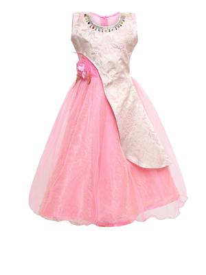 Pink Woven Net Kids Girl Gowns 1