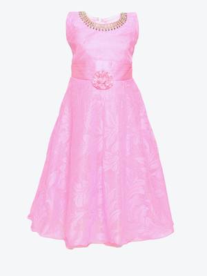Pink Woven Net Kids-Girl-Gowns 1