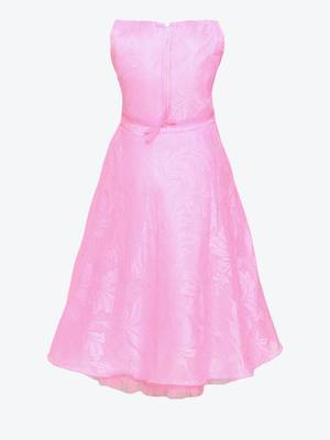 Pink Woven Net Kids-Girl-Gowns 2