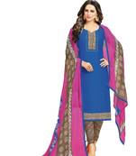 Blue printed crepe salwar with dupatta