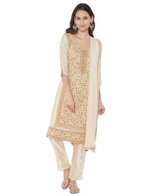 Beige Embroidered Chanderi Silk Salwar With Dupatta 1