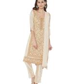 Beige Embroidered Chanderi Silk Salwar With Dupatta