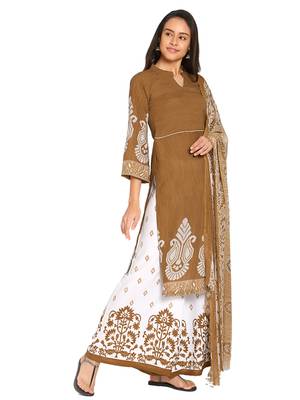 Beige printed crepe kameez with dupatta 2