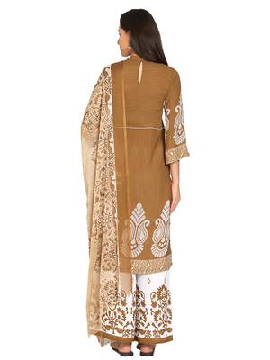 Beige printed crepe kameez with dupatta 3
