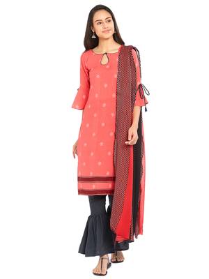Peach Printed Crepe Salwar With Dupatta 1
