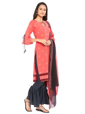 Peach Printed Crepe Salwar With Dupatta 2