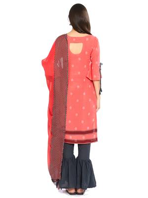 Peach Printed Crepe Salwar With Dupatta 3