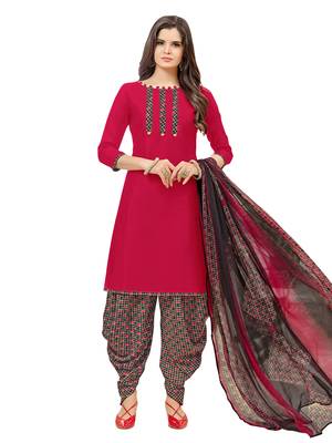 Maroon Printed Cotton Salwar With Dupatta 1