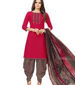 Maroon Printed Cotton Salwar With Dupatta