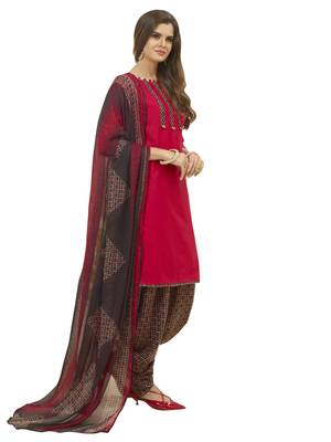 Maroon Printed Cotton Salwar With Dupatta 3