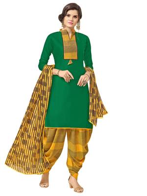 Green Printed Cotton Salwar With Dupatta 1