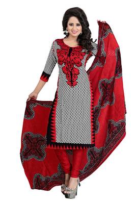 Red printed crepe salwar with dupatta 1