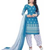 Blue printed crepe salwar with dupatta
