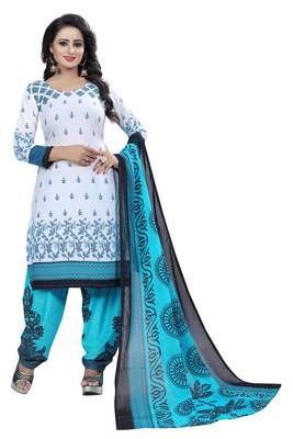 Blue printed crepe salwar with dupatta 1