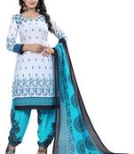 Blue printed crepe salwar with dupatta