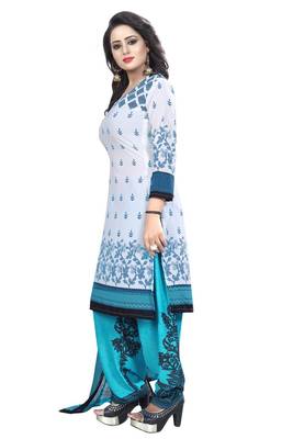 Blue printed crepe salwar with dupatta 2