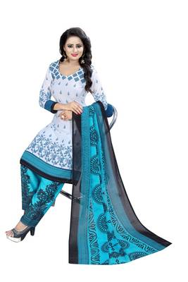 Blue printed crepe salwar with dupatta 3