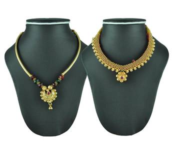 Crystal Yellow Gold Alloy Combo Pack Of 2 Necklace 1