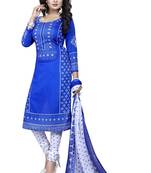 Blue printed crepe kameez with dupatta