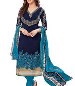 Blue printed crepe salwar