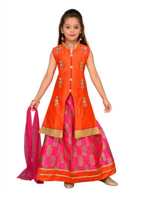 Dark-Pink Embroidered Art Silk Stitched Lehenga 1