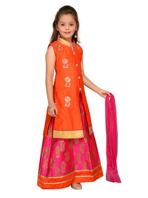 Dark-Pink Embroidered Art Silk Stitched Lehenga 2