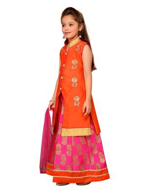 Dark-Pink Embroidered Art Silk Stitched Lehenga 4