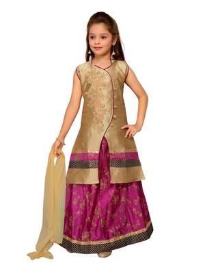Dark-Pink Embroidered Art Silk Stitched Lehenga 1